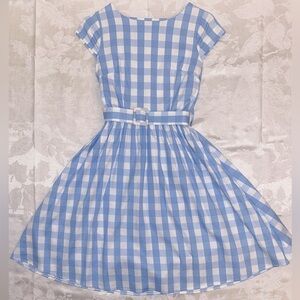 Blue Checkered Midi Dress